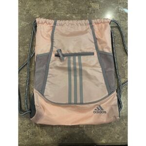 Adidas Alliance II Sackpack Drawstring Gym Bag Pink Gray Mesh Pockets Backpack